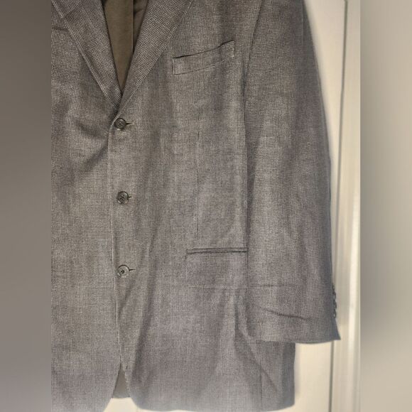 Versini 44R SILK WOOL Blend Checkered Brown Lined Pockets 3 Buttons Men Blazer - Picture 7 of 11